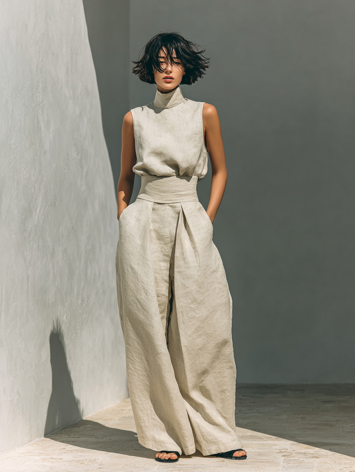 Kevara - Wide-Leg Cotton-Linen Trouser Set