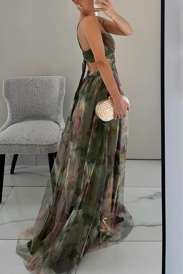 Sevira - Empire-Waist Chiffon Maxi Dress
