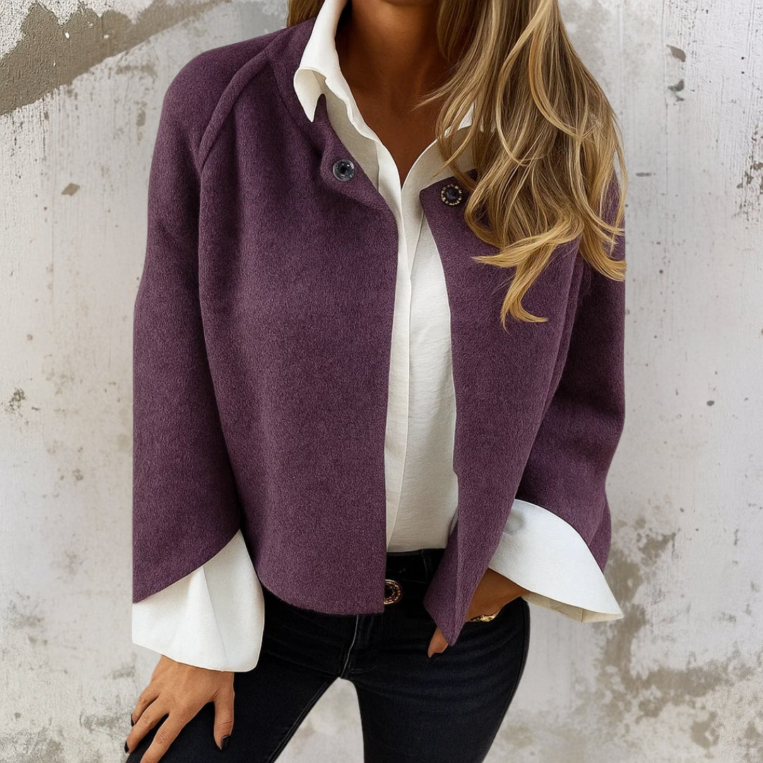 Nelira - Single Press-Stud Front Cashmere-Finish Jacket
