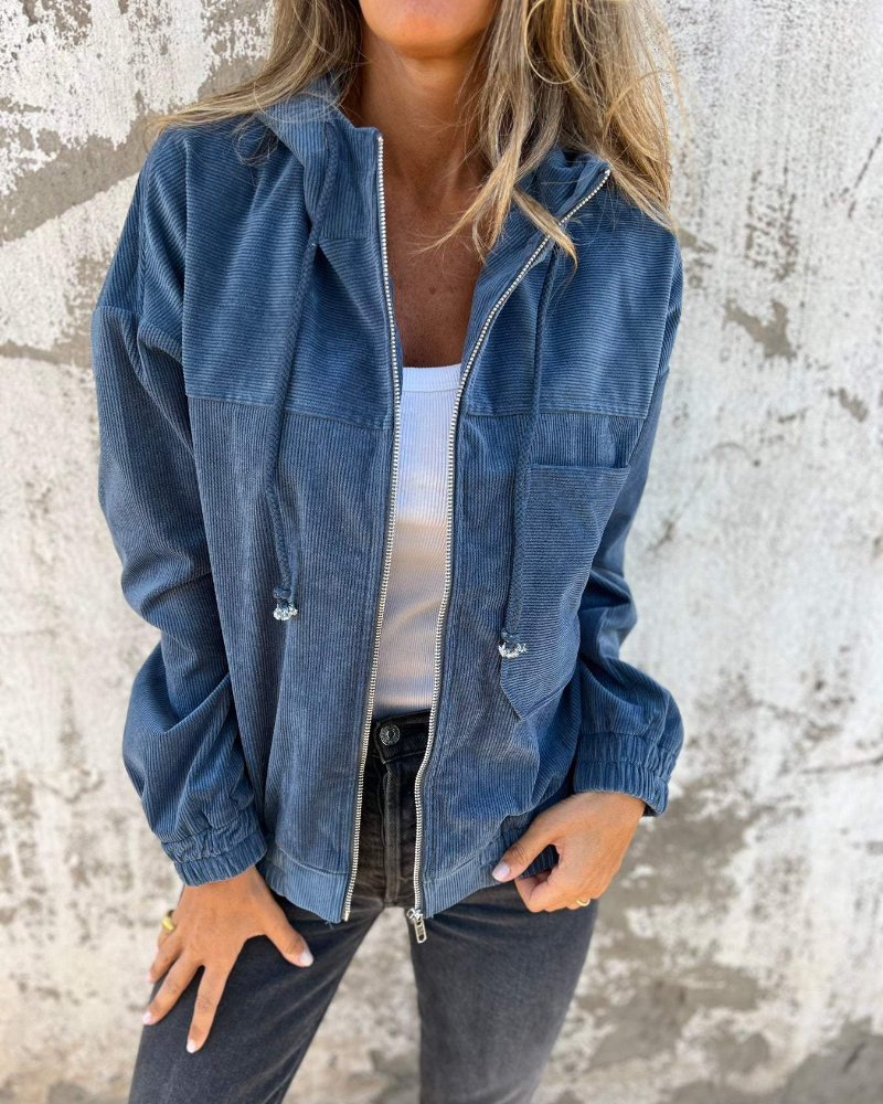 Orlise - Zip-Front Corduroy Hoodie