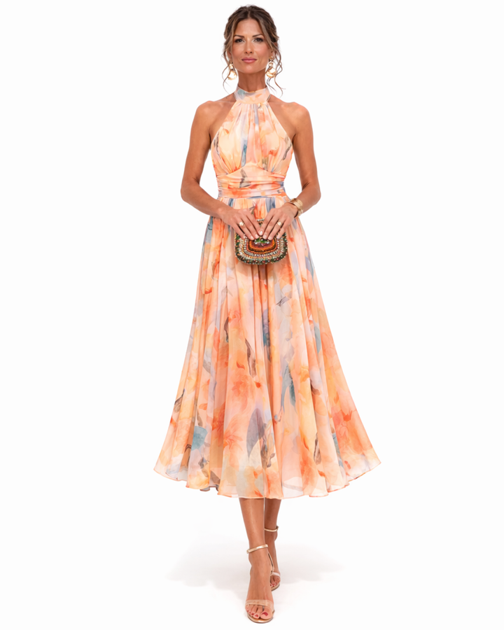 Vionne - Strapless Watercolour-Print Dress