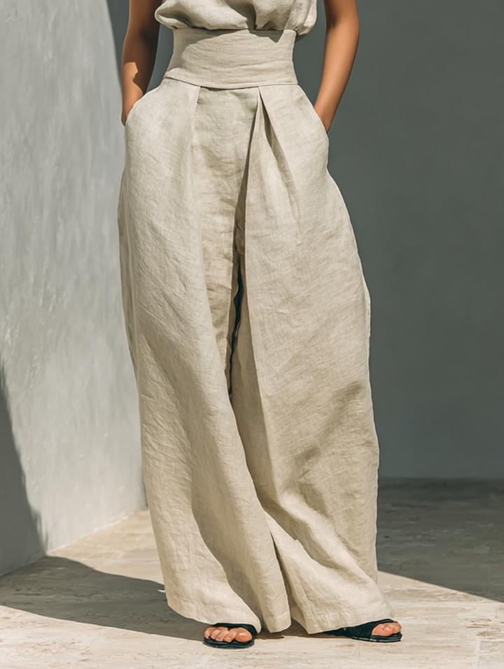 Kevara - Wide-Leg Cotton-Linen Trouser Set