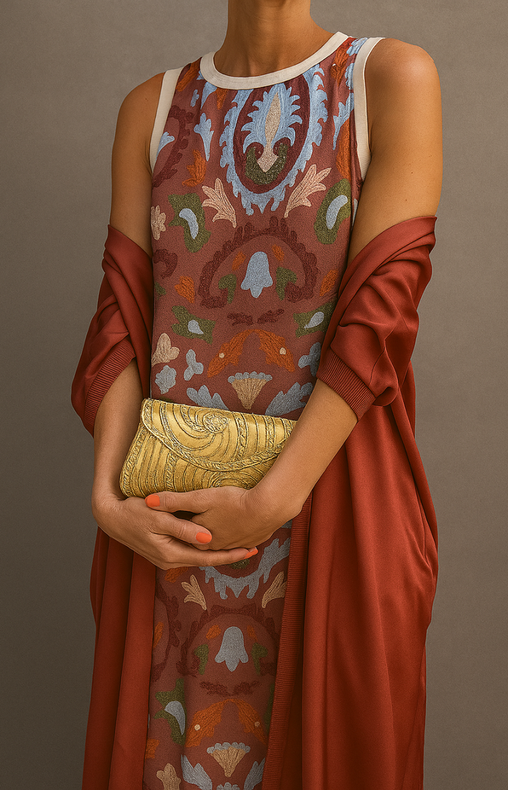 Virela - Maxi Printed Dress And Waistcoat Set