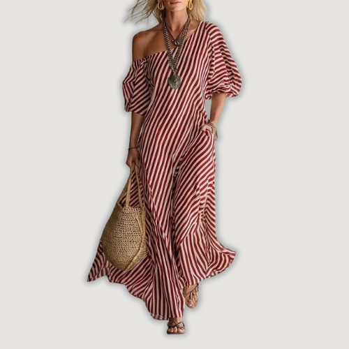 Avyra - Off-Shoulder Striped Maxi Dress