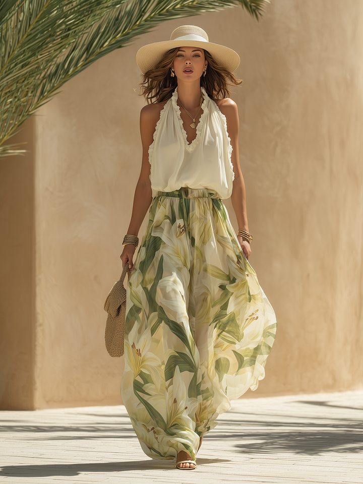Erelle - Ruffled Halter-Neck Chiffon-Effect Set