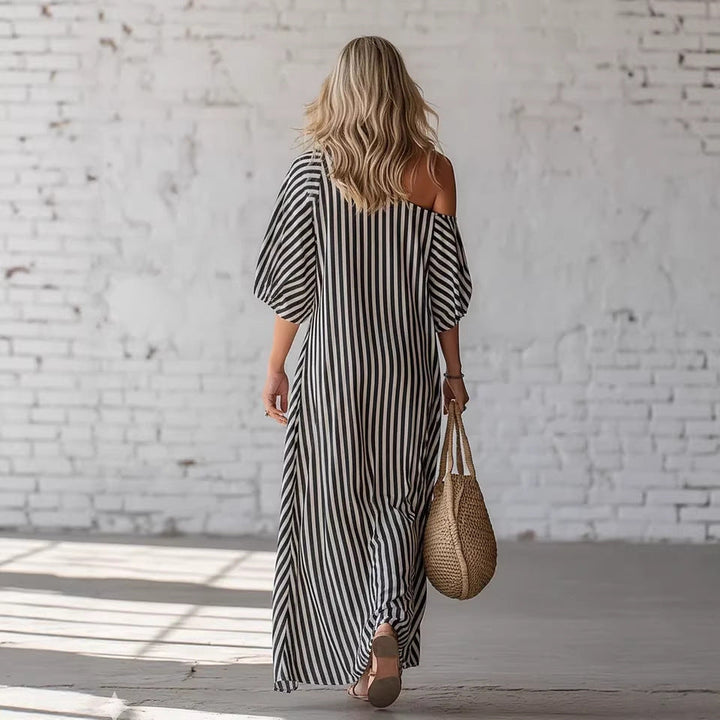 Avyra - Off-Shoulder Striped Maxi Dress