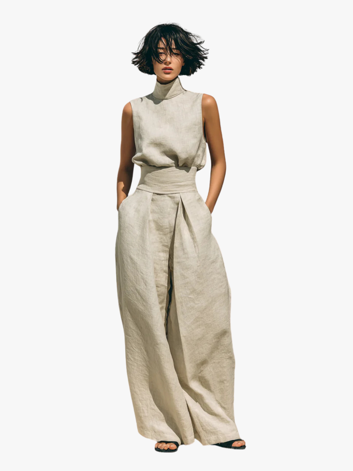 Kevara - Wide-Leg Cotton-Linen Trouser Set