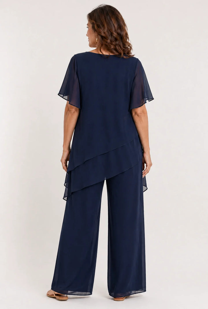 Sivela - Asymmetric Overlay Chiffon Palazzo Set