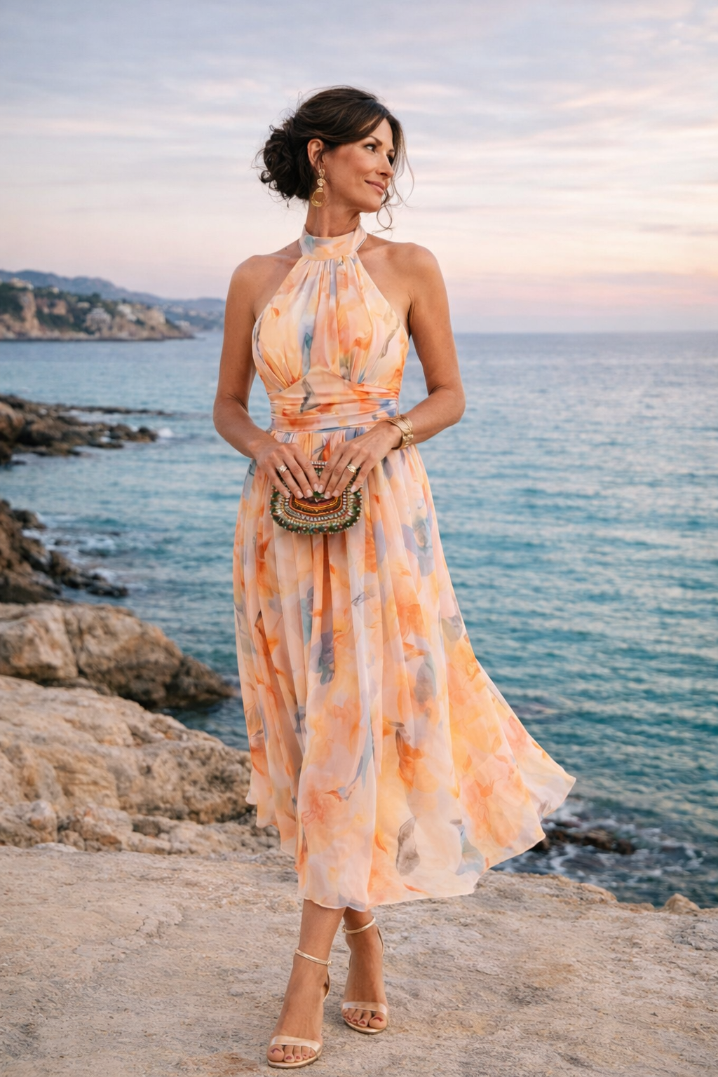 Vionne - Strapless Watercolour-Print Dress