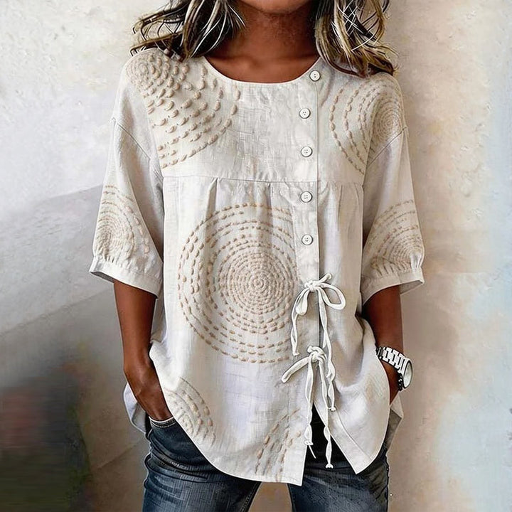 Rilena - Lace-Up Placket Cotton-Blend Woven Blouse