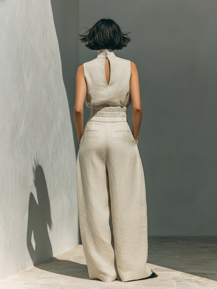 Kevara - Wide-Leg Cotton-Linen Trouser Set