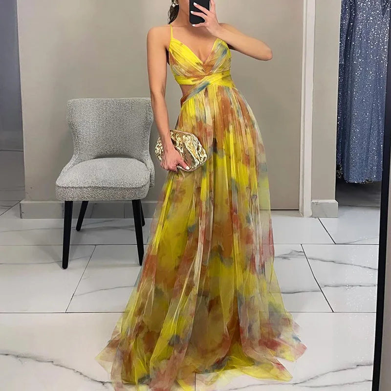 Sevira - Empire-Waist Chiffon Maxi Dress