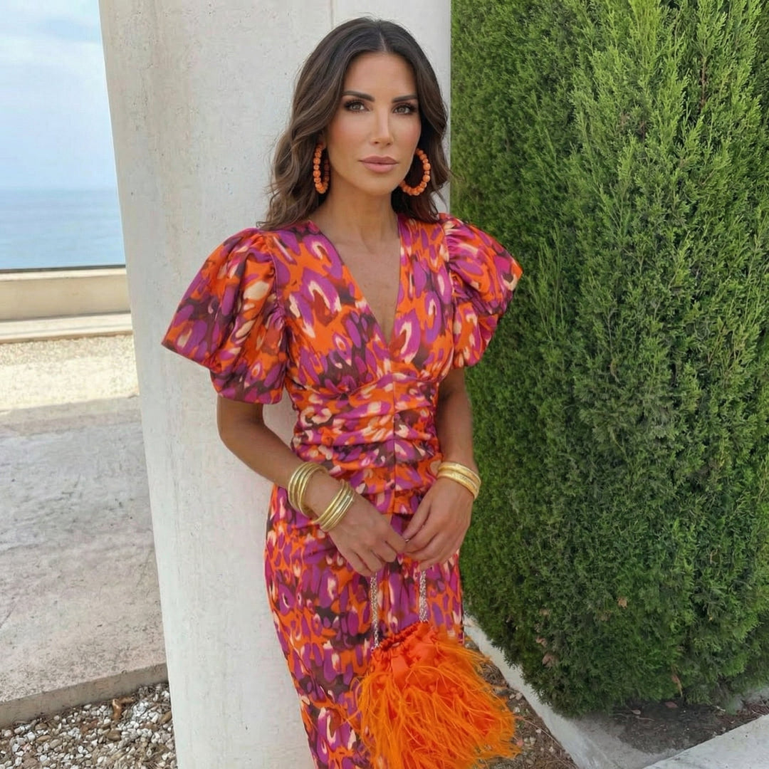 Mireli - Puff-Sleeve Printed Summer Dress