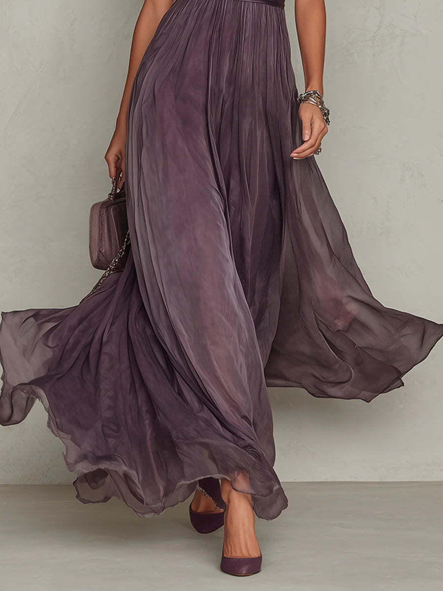Mireva - Teardrop Neckline Chiffon Dress