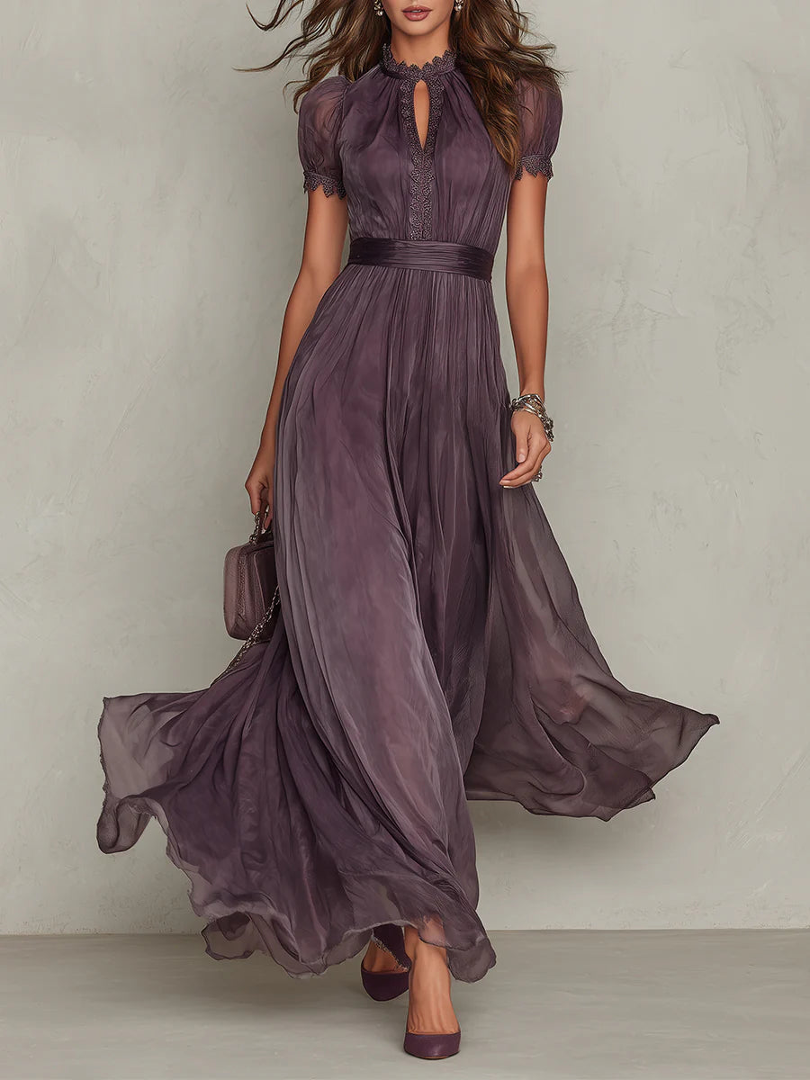 Mireva - Teardrop Neckline Chiffon Dress