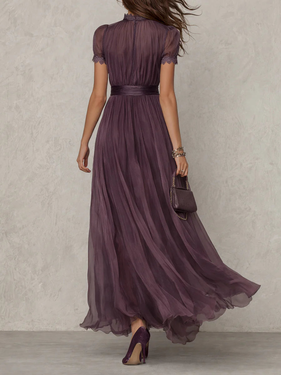 Mireva - Teardrop Neckline Chiffon Dress