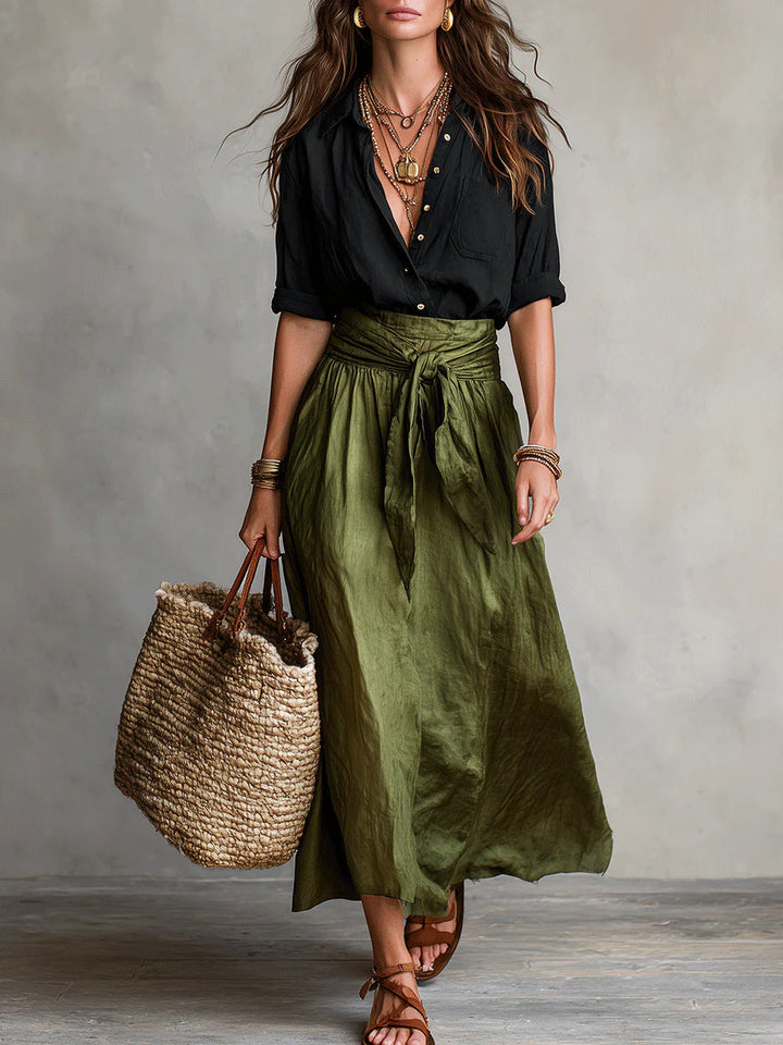 Arlise - Belted High-Waist Midi Set