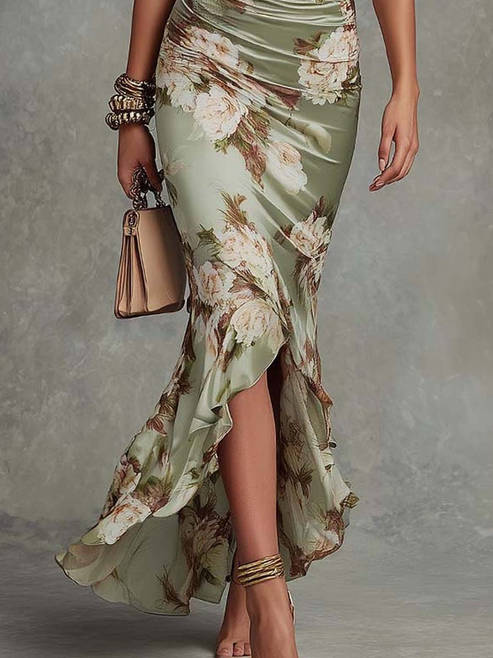 Neraya - Deep V-Neck Satin Dress