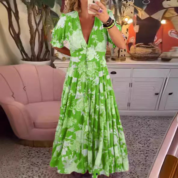 Avyra - V-Neck Floral Print Dress