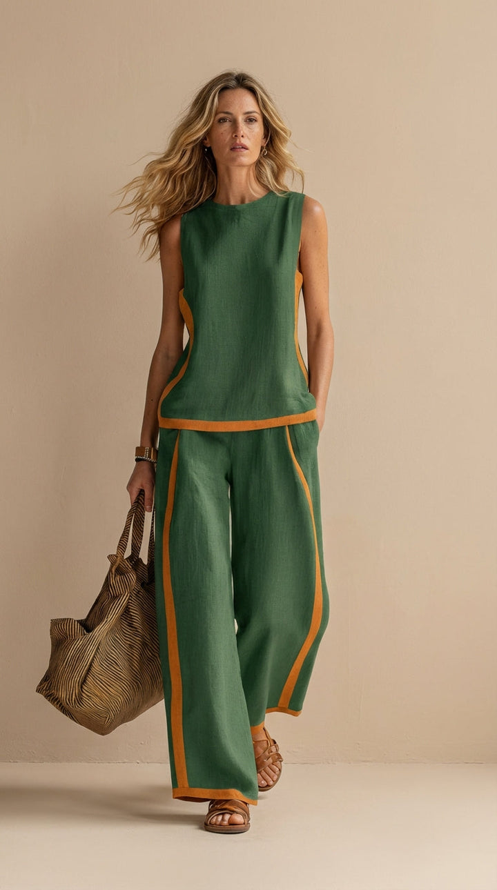 Olyra - Contrast-Trim Linen-Cotton Set