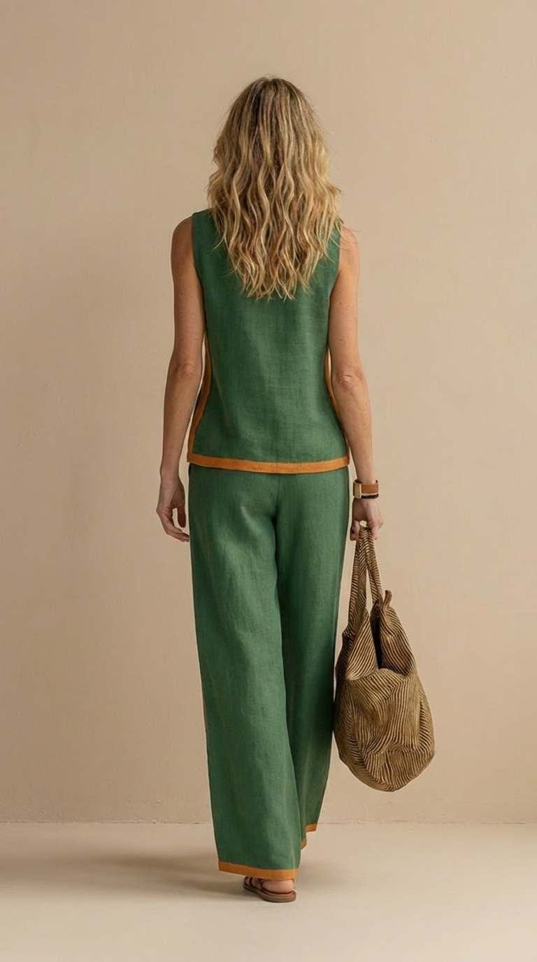 Olyra - Contrast-Trim Linen-Cotton Set