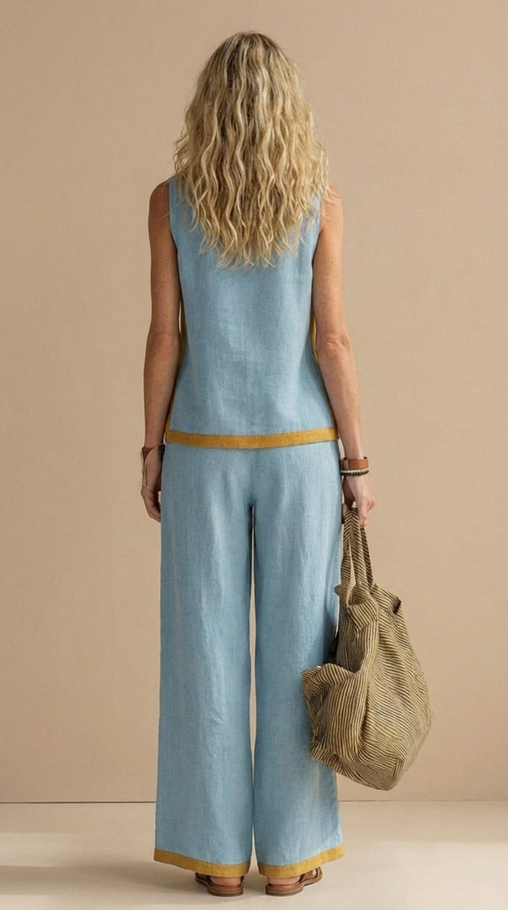 Olyra - Contrast-Trim Linen-Cotton Set
