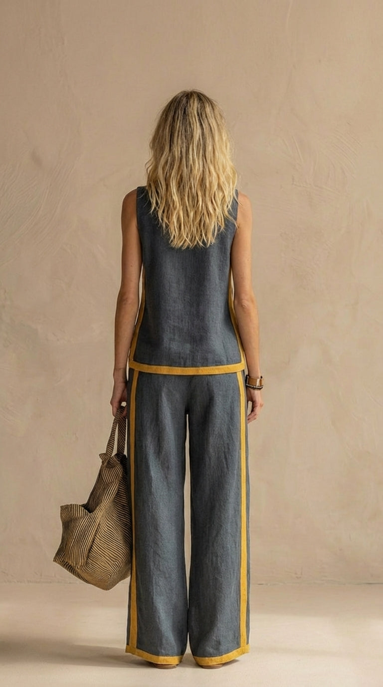 Olyra - Contrast-Trim Linen-Cotton Set