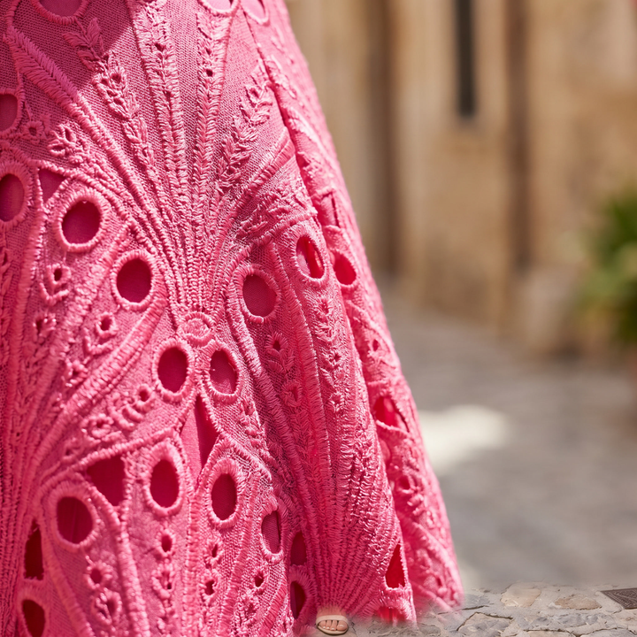 Velara - High-Neck Lace Midi Dress