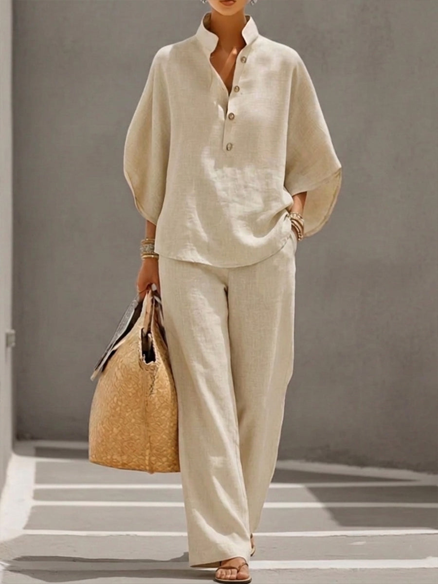 Velara - Batwing-Sleeve Cotton-Linen Set