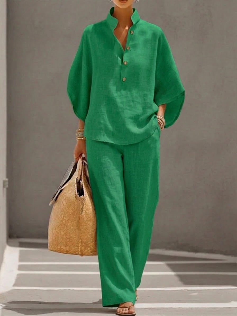 Velara - Batwing-Sleeve Cotton-Linen Set