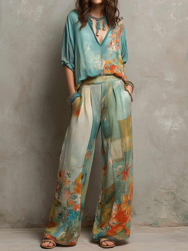 Leniva - Wide-Leg Floral Print Set