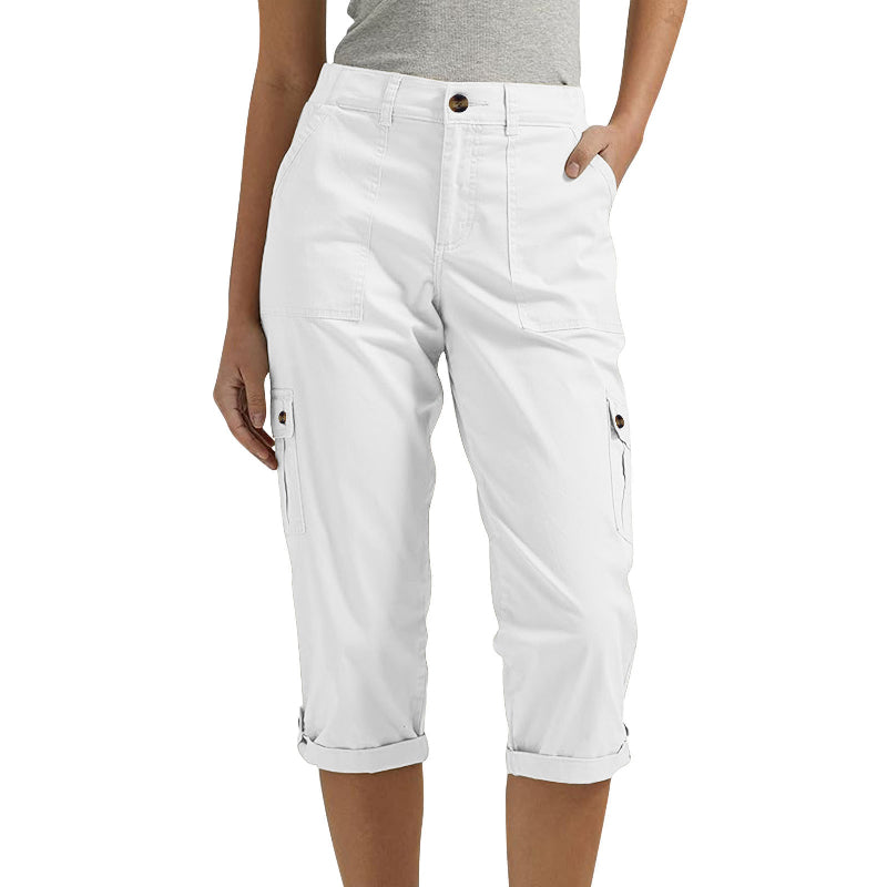 Orelyn - Multi-Pocket Stretch Woven Capri Cargo Trousers