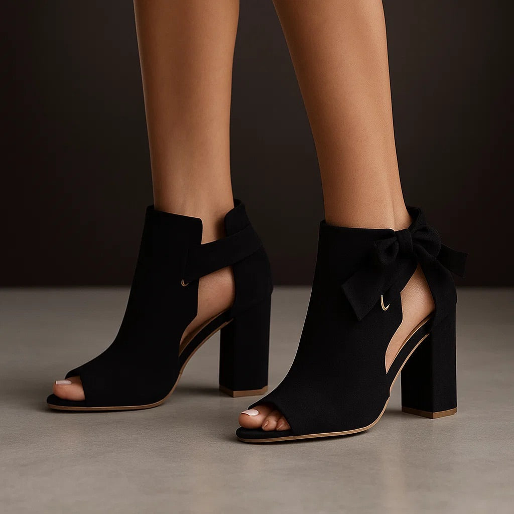 Rivena - Ankle-Bow Suede Heel Sandals