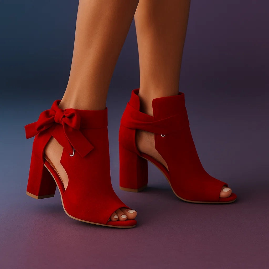 Rivena - Ankle-Bow Suede Heel Sandals